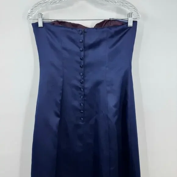 Vintage Nicole Miller Gown Dress 8 Navy Blue Satin Button Back Y2K Prom Formal - Picture 6 of 11